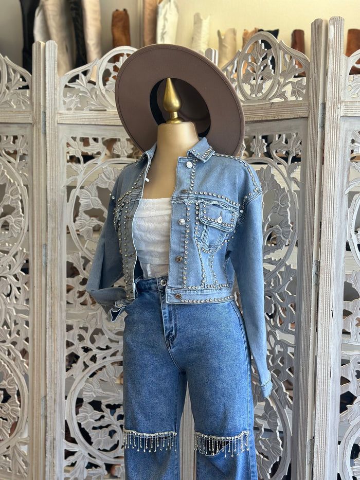 Bedazzled Denim Jacket- Stretchy