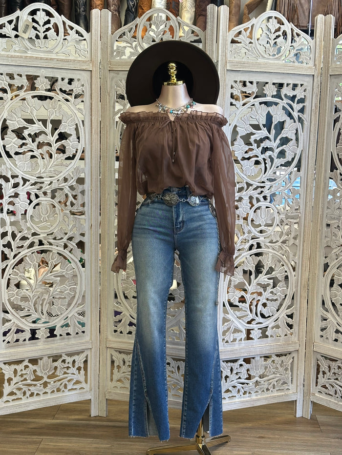 Bell Sleeve Black Off Shoulder Blouse
