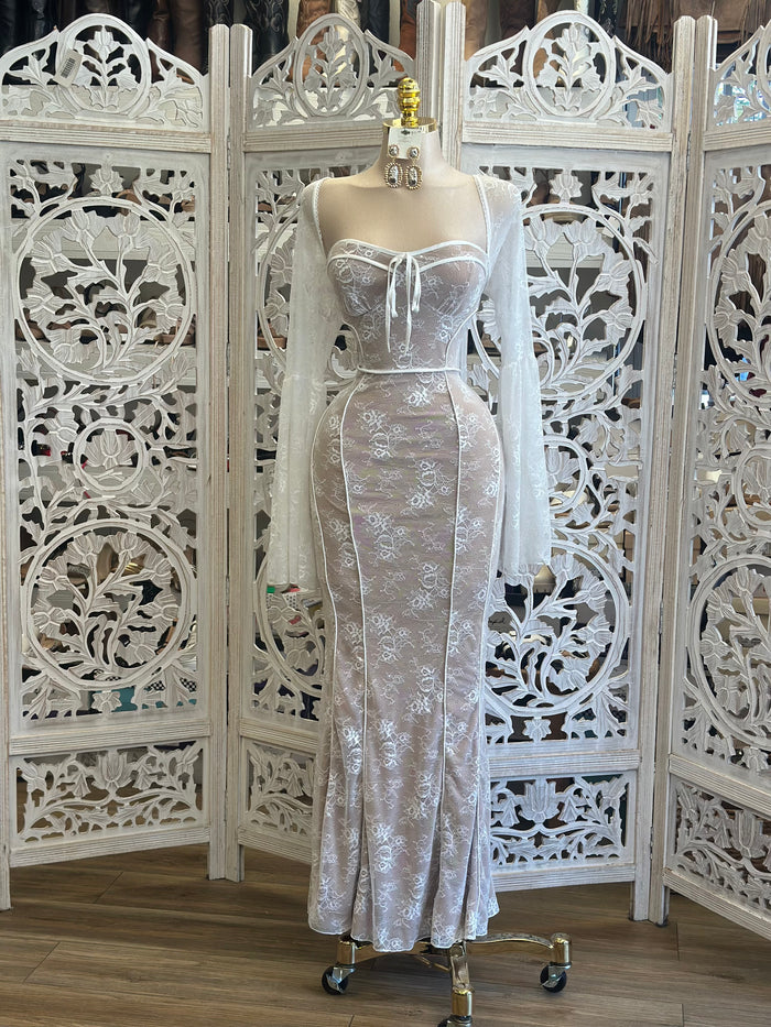 Bell Sleeve Lace Midi Dress - Estira, Stretchy