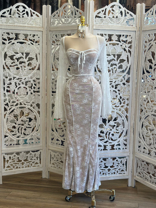 Bell Sleeve Lace Midi Dress - Estira, Stretchy