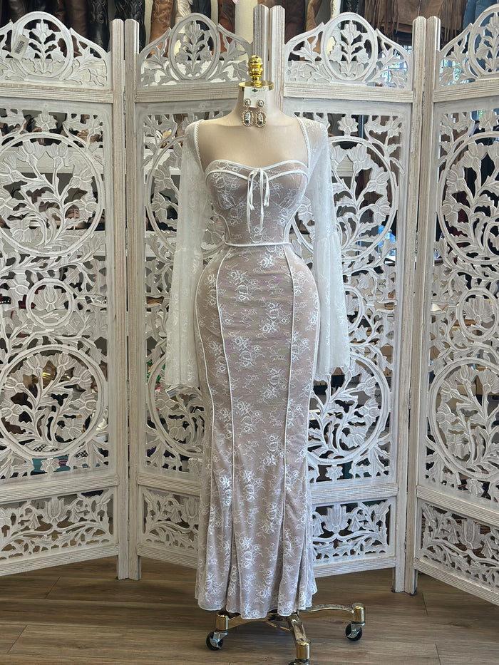 Bell Sleeve Lace Midi Dress - Estira, Stretchy