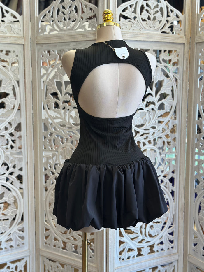 Black Bubble Mini Dress- Stretchy , Estira