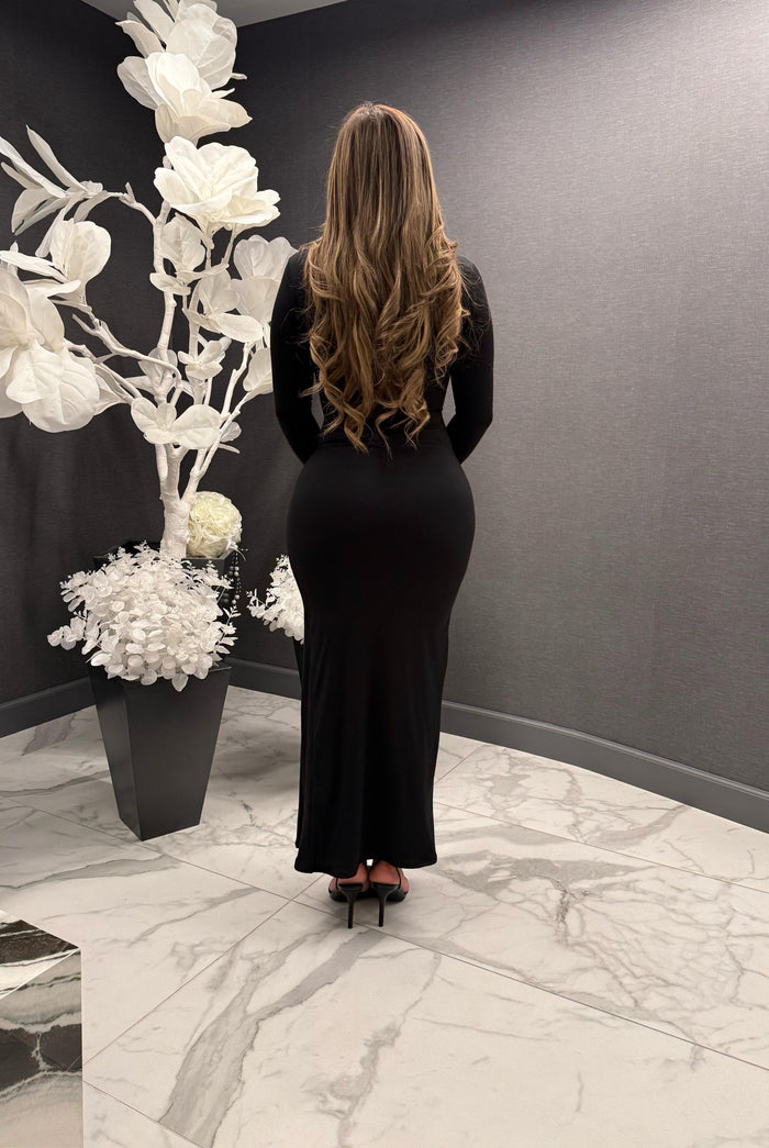 Black Double Knot High Slit Dress -  Estira, Stretchy