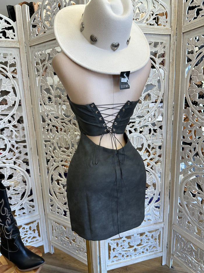 Black Faux Leather Mini Dress- Not Stretchy, No Estira