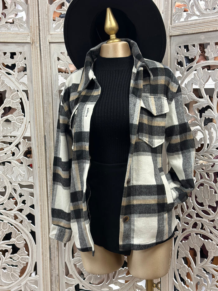 Black Flannel Jacket with Pockets