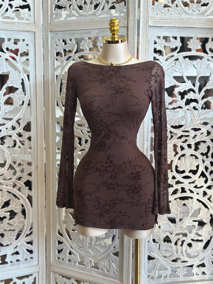 Black Floral Mini Brown Dress-Stretchy, Estira