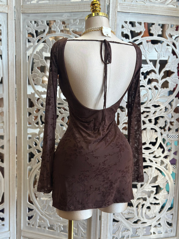 Black Floral Mini Brown Dress-Stretchy, Estira