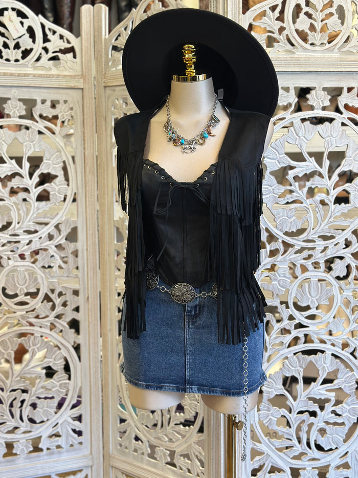 Black Fringe Vest