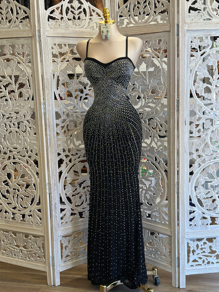 Black Heart Line Rhinestone Gown- Stretchy, Estira
