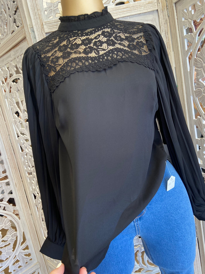 Black High Neck Lace Blouse