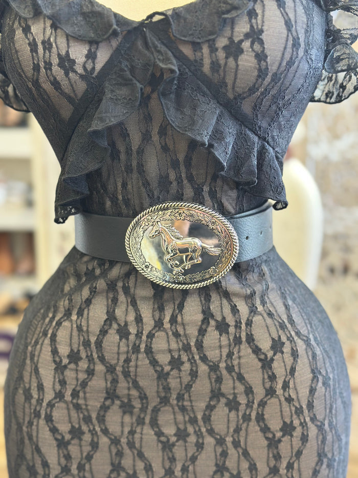 Black Horse Buckle Belt