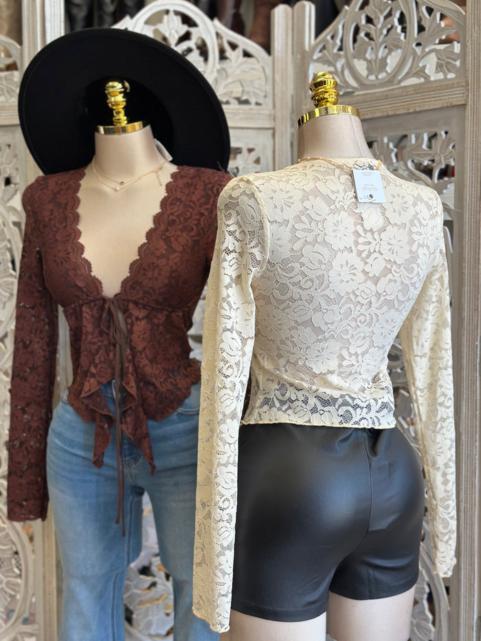 Black Lace Long Sleeve Blouse- Estira, Stretchy