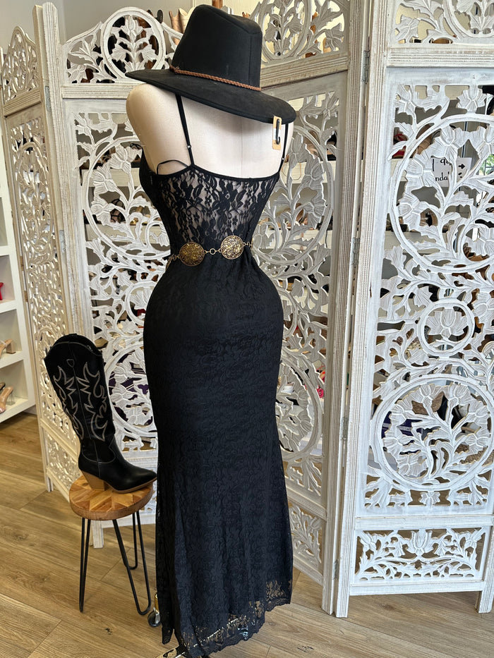 Black Lace Maxi Dress- Stretchy, Estira