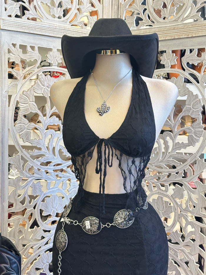 Black Lace Midi Set- Estira,Stretchy
