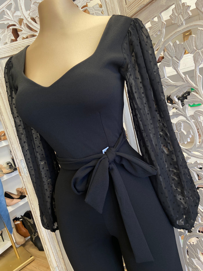 Black Lace Sleeve Jumpsuit