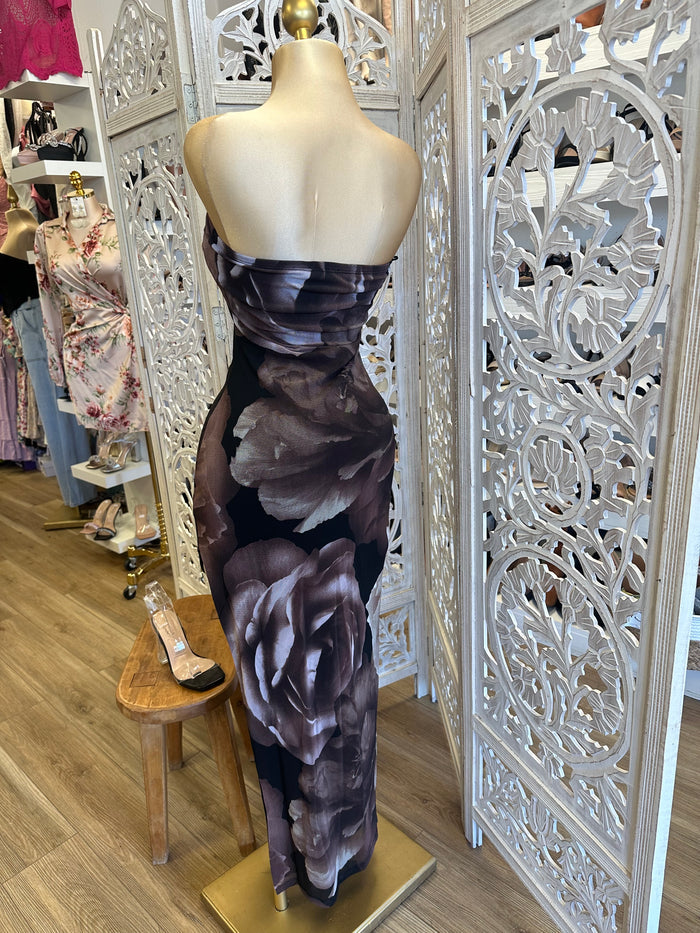 Black Marble Ruffle Dress-Estira, Stretchy