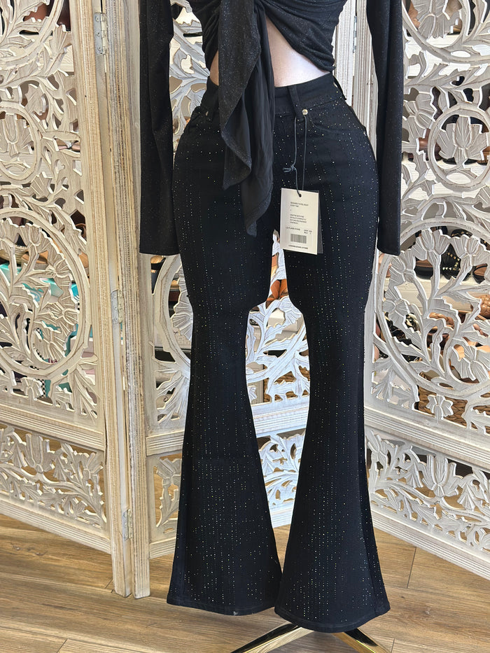 Black Rhinestone Flare Jeans - Stretchy, Estira
