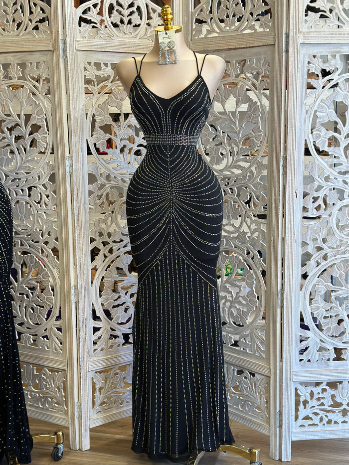 Black Rhinestone Gown- Stretchy, Estira