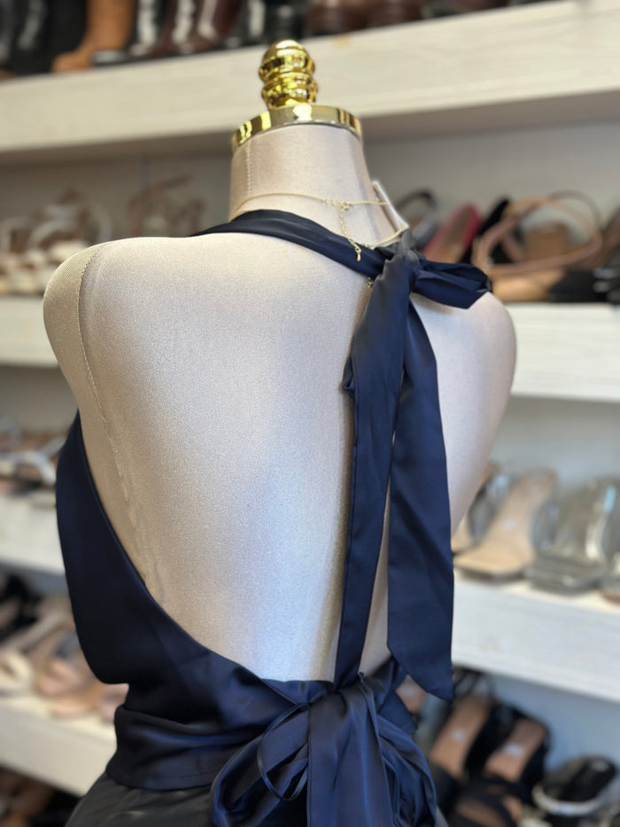 Black Satin Halter Blouse- No Estira, Not Stretchy