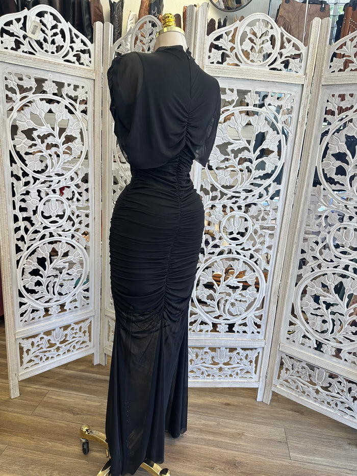 Black Shawl Midi Dress- Stretchy, Estira