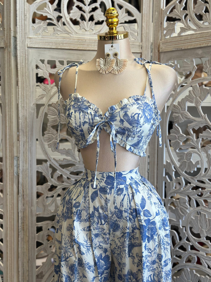 Blue Floral Palatzo Set- No Estira, Not Stretchy