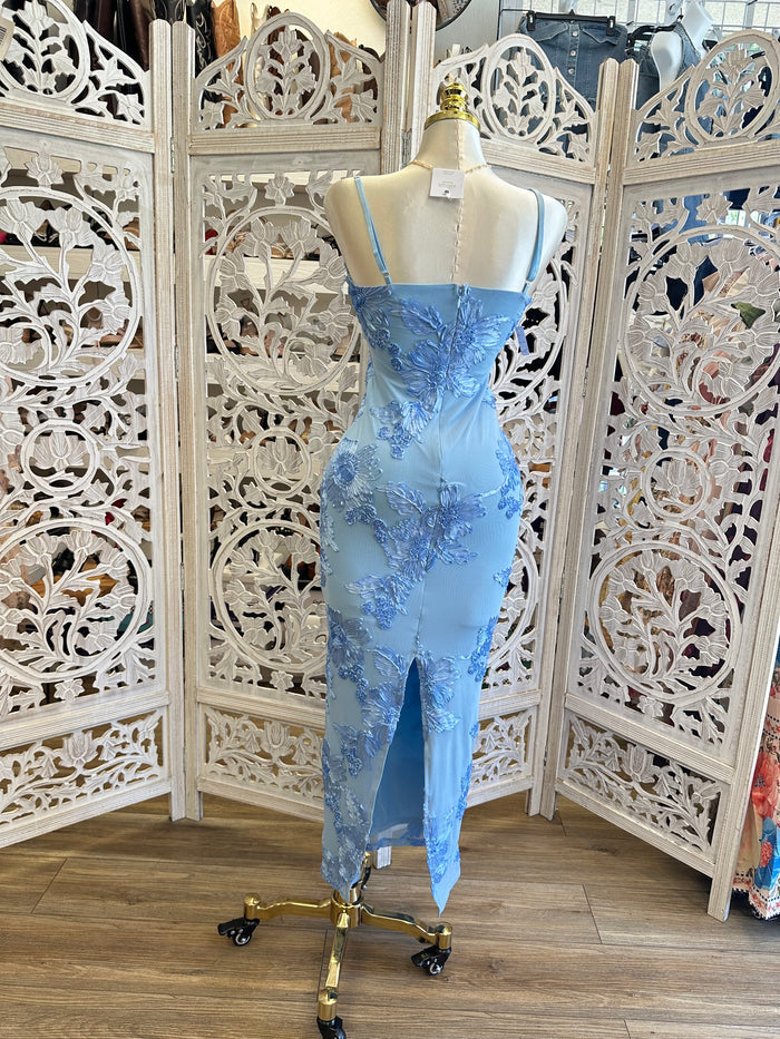 Blue String Floral Dress-Stretchy, Estira