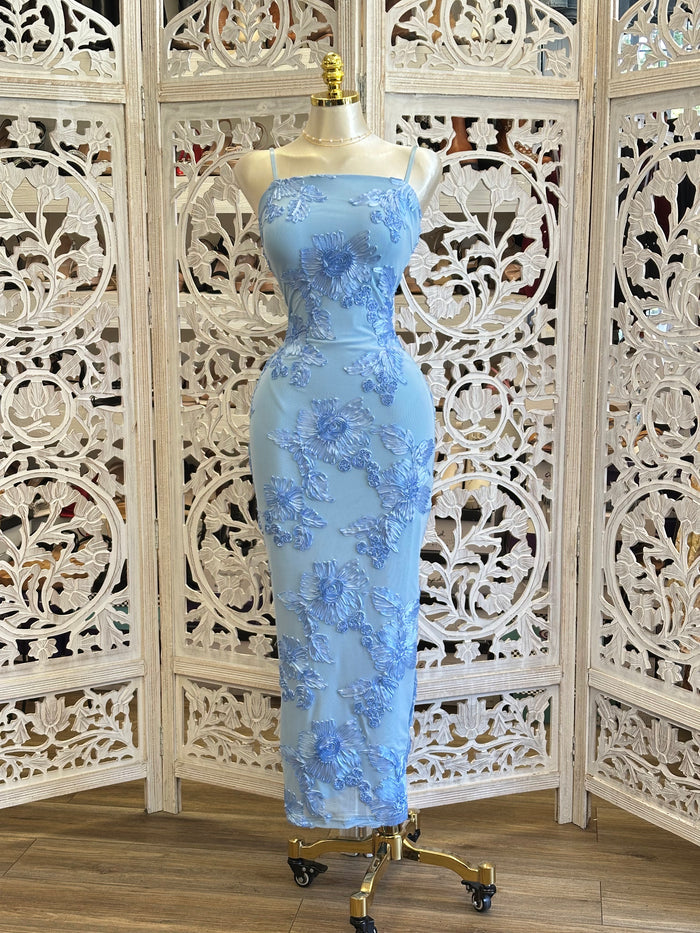 Blue String Floral Dress-Stretchy, Estira