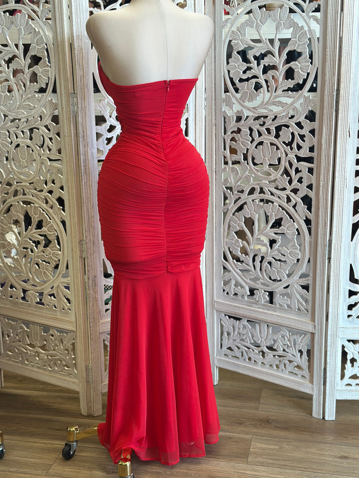 Bold Red Mermaid Strapless Gown -Estira, Stretchy