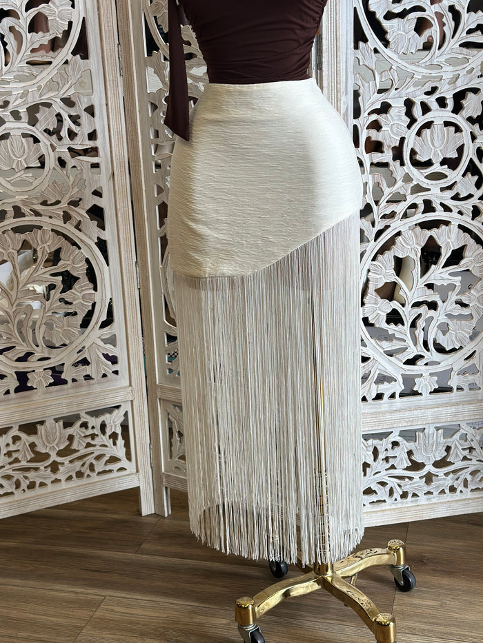 Bone Fringe Midi Skirt-  no Stretchy ,  no Estira