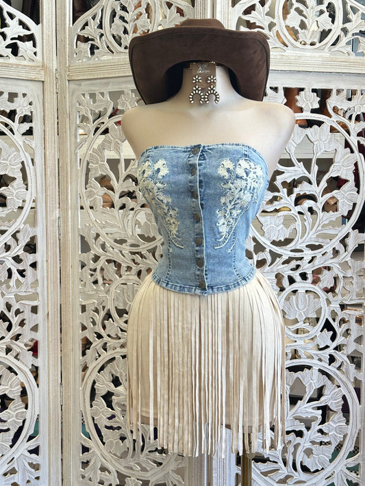 Bone Fringe Mini Skirt-  Stretchy ,  Estira