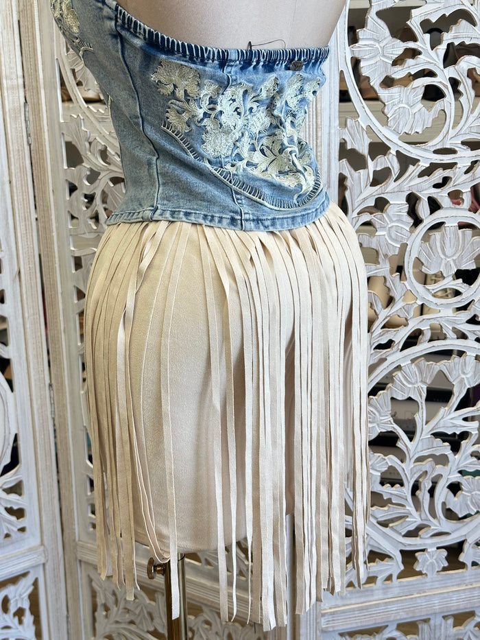 Bone Fringe Mini Skirt-  Stretchy ,  Estira