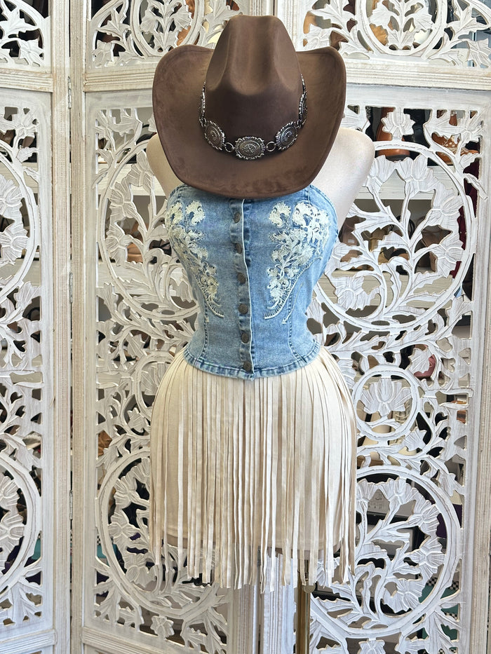 Bone Fringe Mini Skirt-  Stretchy ,  Estira