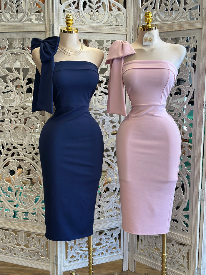 Bow Body Con Dress- Not Stretchy ,No Estira