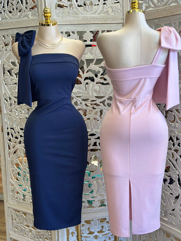 Bow Body Con Dress- Not Stretchy ,No Estira