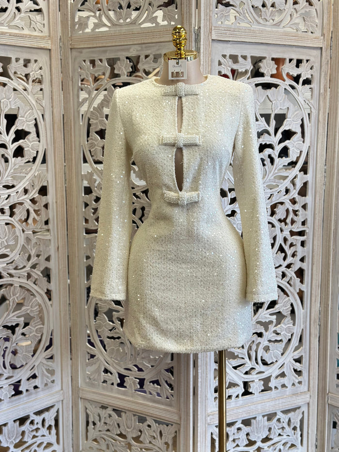 Bow Sequin Tweed Mini Dress- Not Stretchy,No Estira