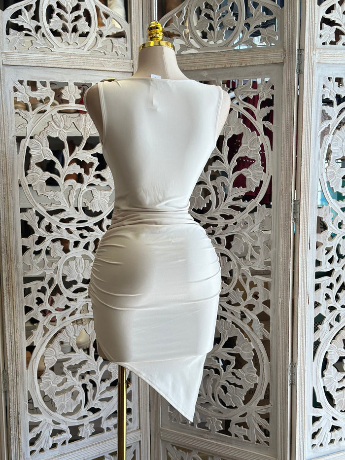 Brass Knotted Mini Dress-Estira, Stretchy