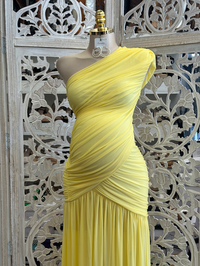 Bright Yellow Wrapped Dress- Estira, Stretchy