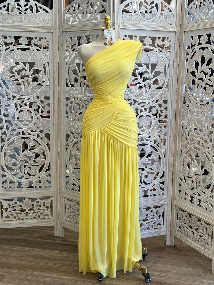 Bright Yellow Wrapped Dress- Estira, Stretchy
