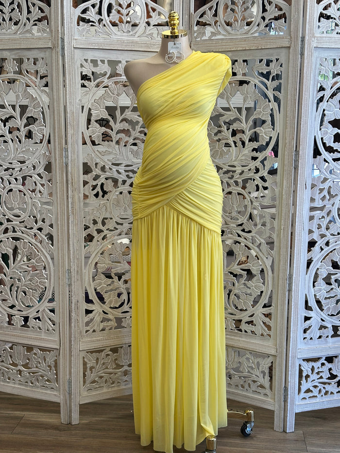 Bright Yellow Wrapped Dress- Estira, Stretchy