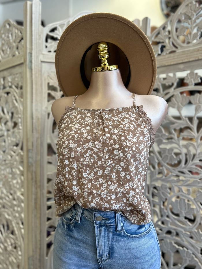 Brown Floral Blouse- Estira, Stretchy