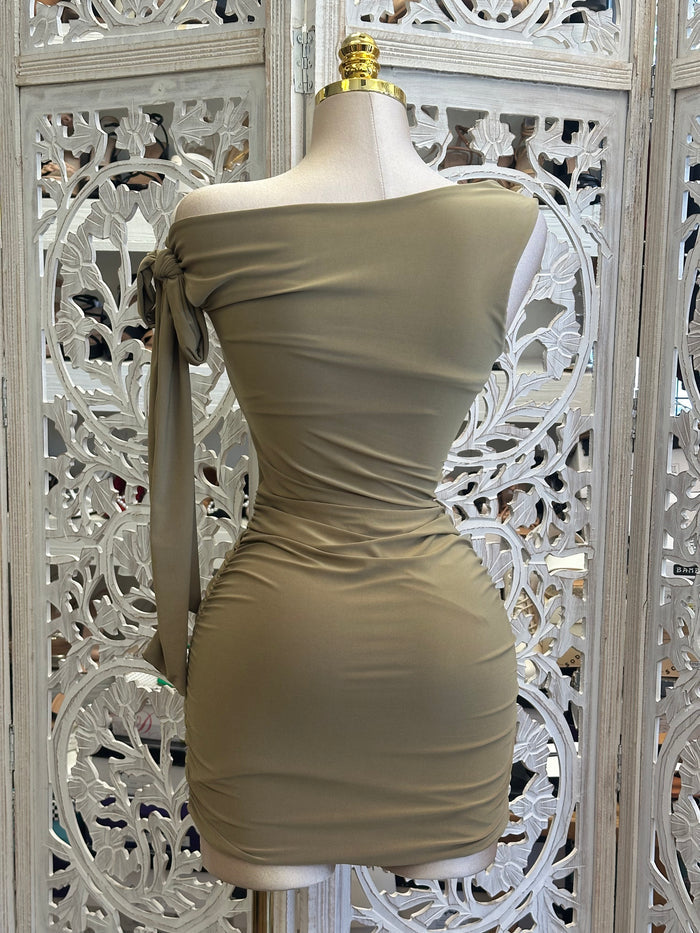 Brown Mini Ribbon Dress- Estira, Stretchy