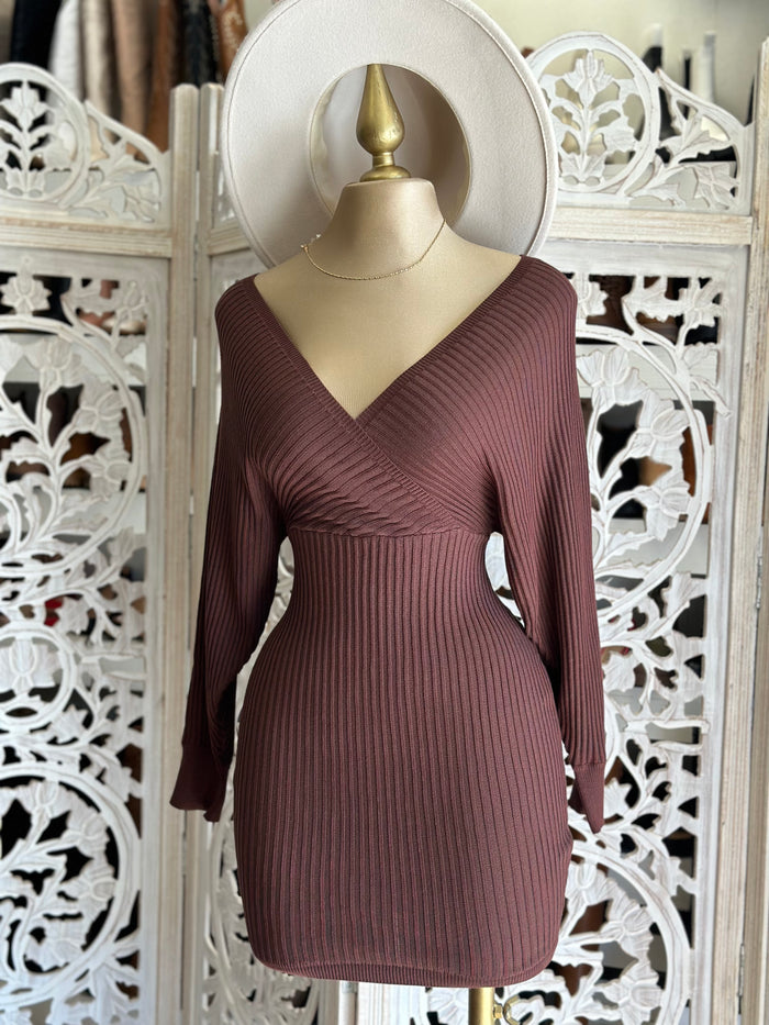 Brown Sweater Wrapped Dress