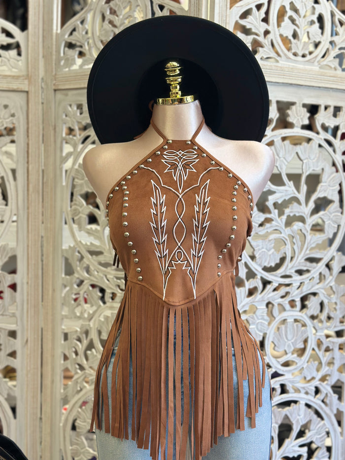 Brown Western Fringe Top