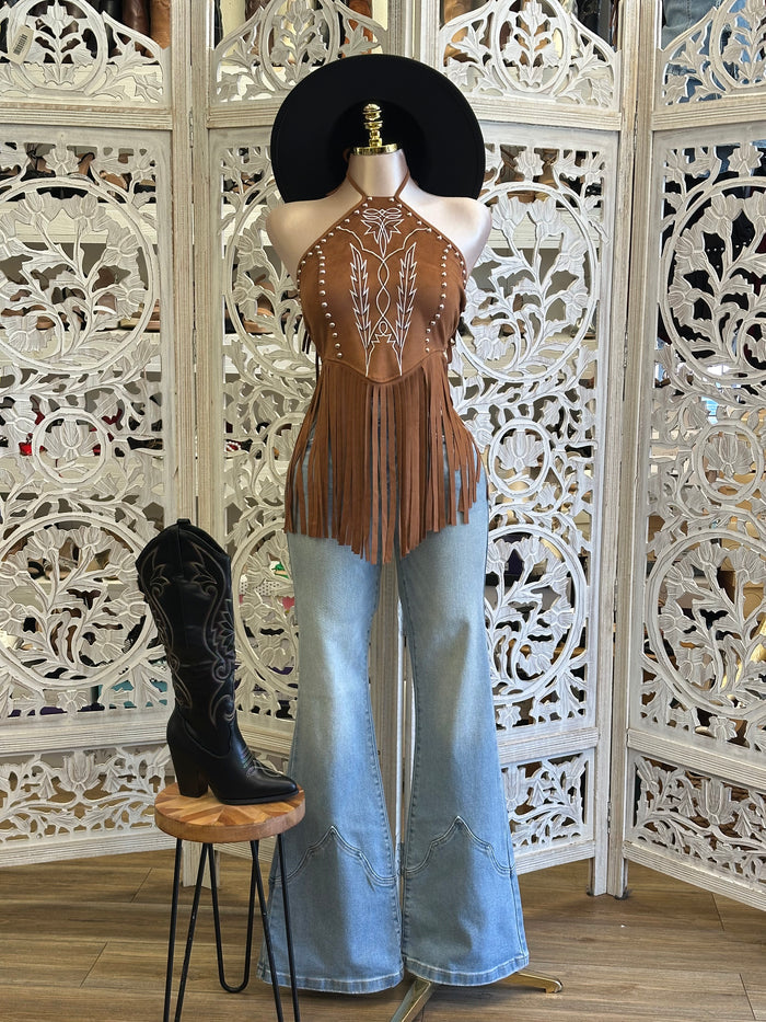 Brown Western Fringe Top