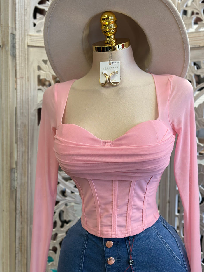 Bubble Pink Corset Cowl Neck Top- Estira, Stretchy