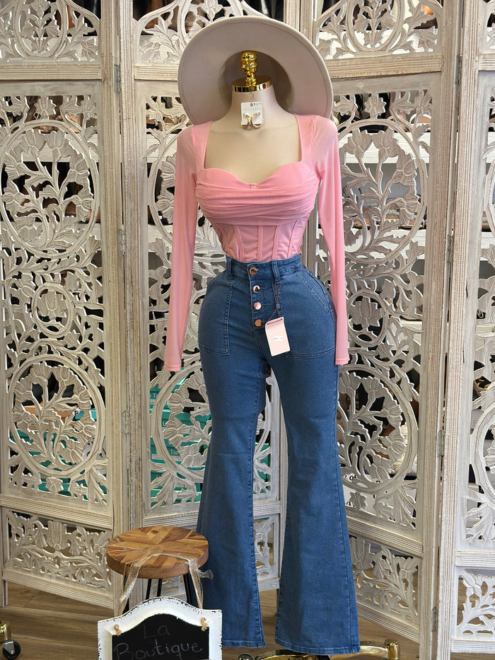 Bubble Pink Corset Cowl Neck Top- Estira, Stretchy