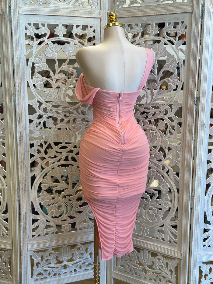 Bubble Pink Mermaid Ruched Dress- Stretchy, Estira