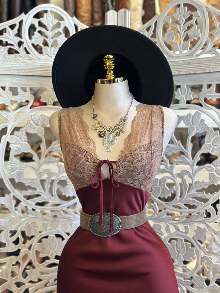 Burgundy Lace Madalynn Dress- Not Stretchy, No Estira