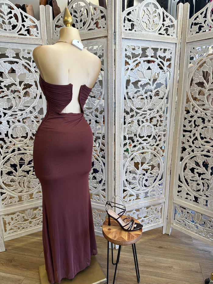 Burgundy Underwired Mesh Midi Dress - Estira, Stretchy