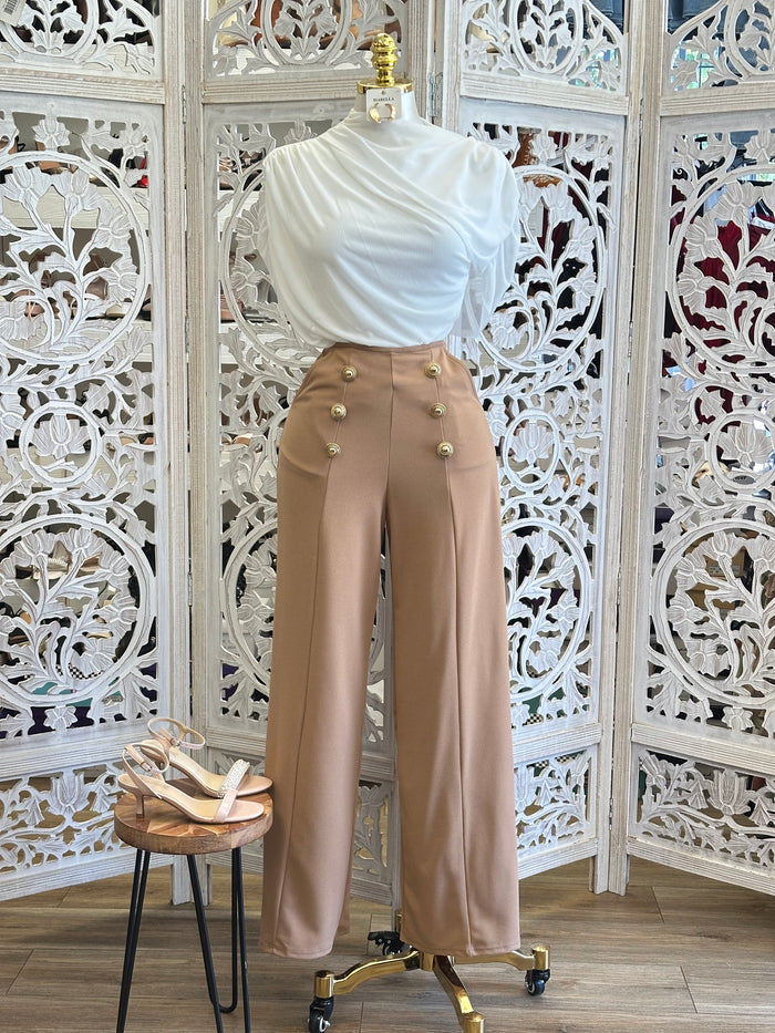 Button Wide Leg Pants - Estira Mucho, Very Stretchy